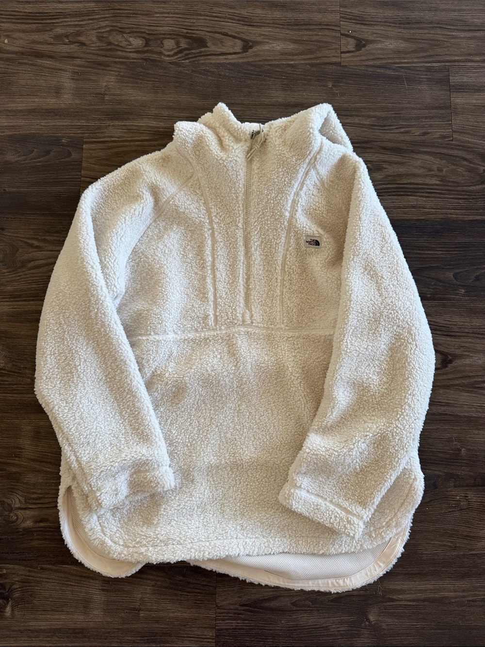 The North Face Cream Logo Hoodie with Brown Emblem